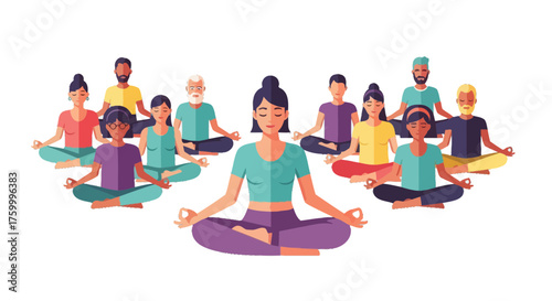 Group Of People Meditating In Synchrony During a Meditation and Wellness Session