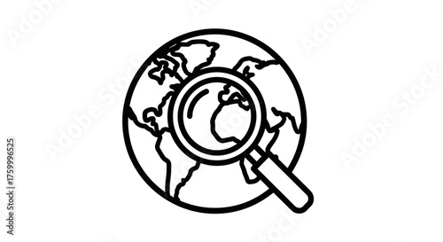 Global Exploration and Research Symbolized by Magnifying Glass Over Globe Representation