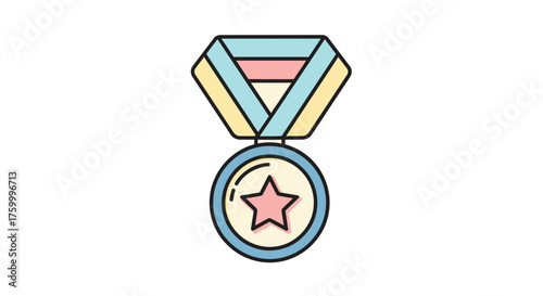 Iconic Medal Illustrative of Accomplishment and Achievement, Bright Style