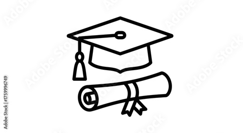 Graduation Emblem Representing Education Achievement With A Mortarboard And A Diploma
