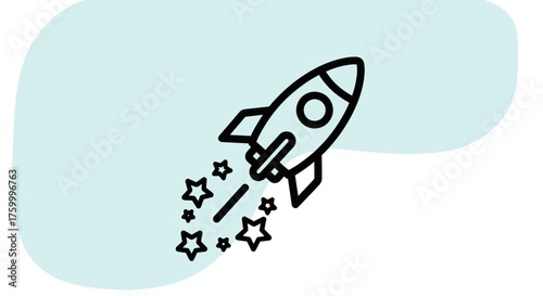 Iconic Rocket Launching into Space Over Minimalistic Background Design