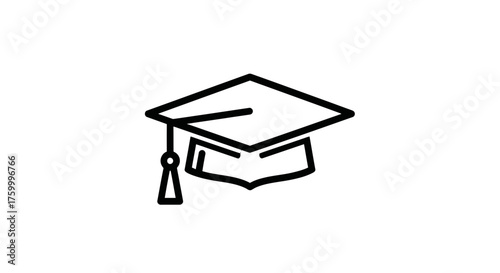 Graduation Icon: White Mortarboard Symbol On Deep Black Background Representing Education