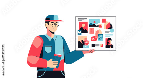 Graphic Designer Showcasing a Portfolio of Design Concepts for Creative Inspiration