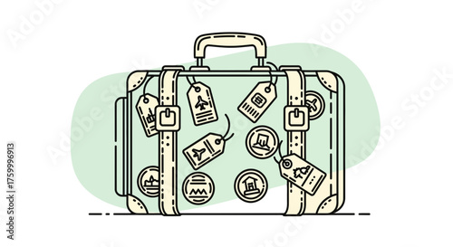 Illustrated Suitcase Tagged Ready For Travel Adventures Around The World Destinations