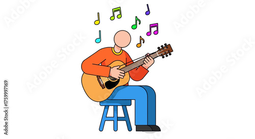Illustration Of A Person Playing Guitar With Musical Notes Above His Head