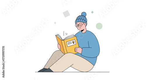 Illustration Of A Person Reading A Book, Educational And Intellectual Cartoon Artwork