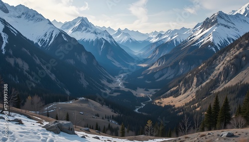 the gorgeous beautifull vally surrounding with attractive mountains covered with snow