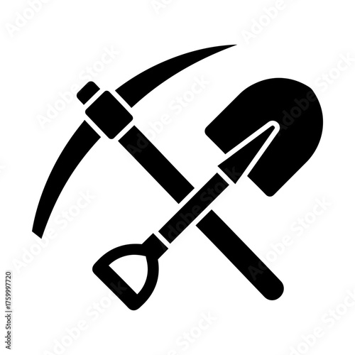 crossed pickaxe and shovel glyph icon representing mining and construction work