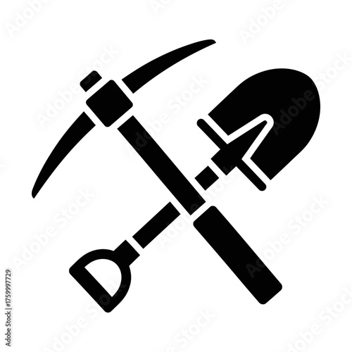 crossed shovel and pickaxe glyph icon