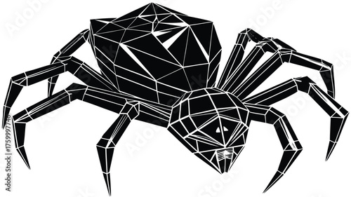 A stylized vector illustration of a black spider symbol on a white background