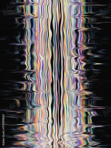 Vibrant abstract light reflections creating rainbow ripple effect on dark water surface