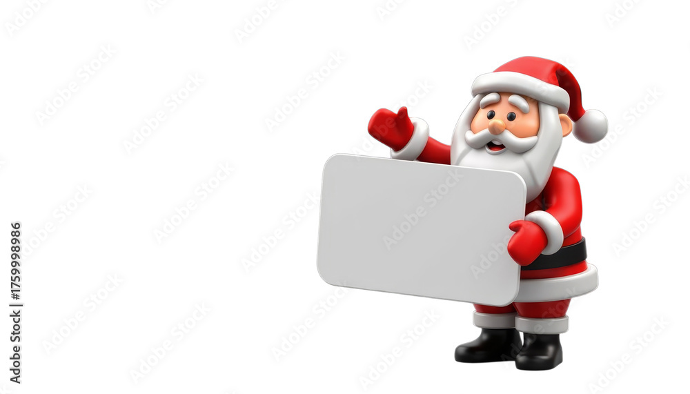 Naklejka premium 3D cartoon Santa holding blank sign — isolated on transparent background