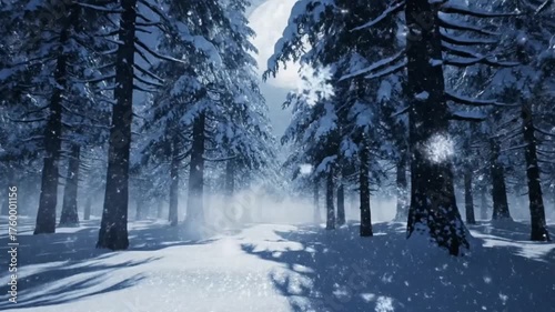 Enchanted Snowfall in a Dark Mystical Winter Forest Seamless Looping 4K Fantasy Background Animation