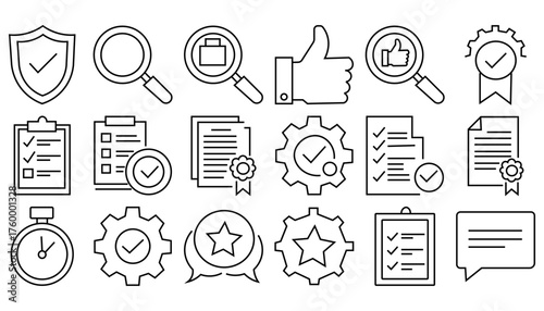 Quality Assurance and Approval Line Icons Set