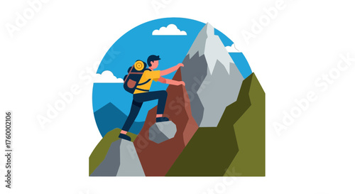Illustration Of Person Ascending Mountain Demonstrating Adventure And Achievement