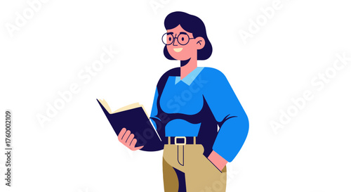 Illustration Of Person Wearing Glasses Reading A Book With A Plain Black Backdrop