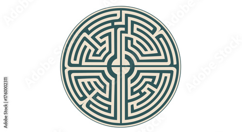 Intricate Labyrinth Design on Black Background Symbolizing Complexity and Exploration