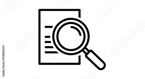 Investigating Documents: An Icon Depicting Search And Scrutiny With A Magnifying Glass