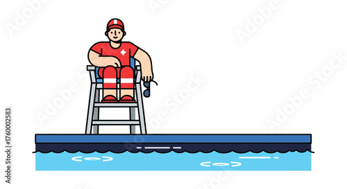 Lifeguard Observing Poolside Prepared For Action With Clear Skies In The Background