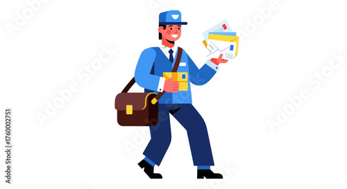 Mailman Carrying Deliveries With Envelopes and Packages in Vector Illustration