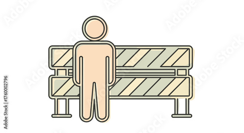 Man Standing Before Barricade Concept Illustrating Obstruction, Blocking Way or Roadblock