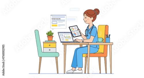 Medical Professional Carefully Reviewing Vital Patient Information And Health Charts In Digital