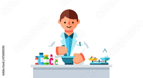 Medical Professional Mixing Medication: A Vector Illustration for Medical Content