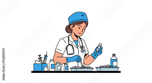 Medical Professional Preparing Medication And Healthcare Supplies For Treatment Procedures