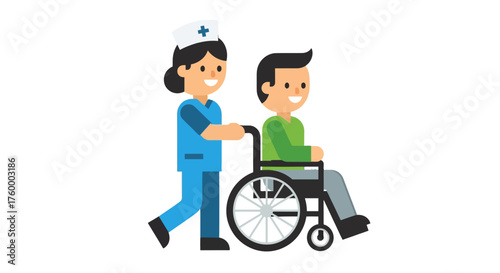 Medical Professional Providing Mobility Assistance and Support to an Individual in a Wheelchair