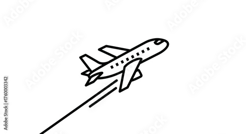 Minimalist Aircraft Rising Into The Sky With Clouds Icon Design On a Black Background