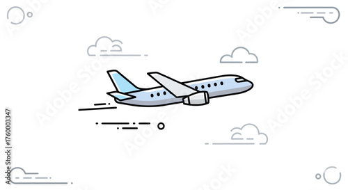 Minimalist Aircraft Illustration Soaring Through Night Sky With Clouds, Travel Concept