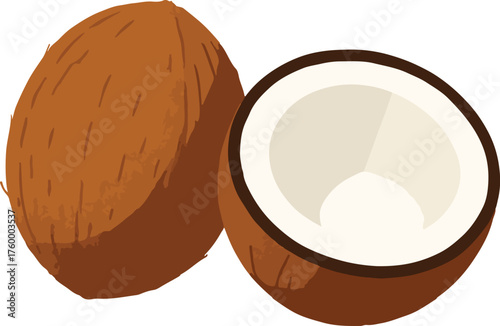 Whole and halved coconut with white flesh whole coconut