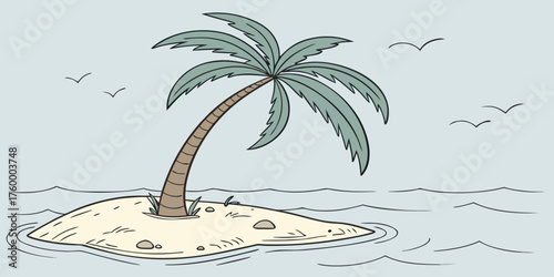 Simple Palm Tree on Tiny Island – Minimal Tropical Vector Illustration