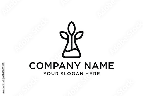Minimalist Science Nature Logo Design with Flask and Growing Leaves