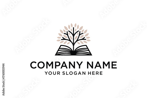 Open Book and Tree Logo Design Symbolizing Education, Knowledge, and Growth