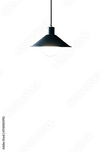 A single minimalist pendant lamp hangs from the ceiling, casting soft light against a pure white background, representing modern lighting design, simplicity, and the beauty of functional decor.

