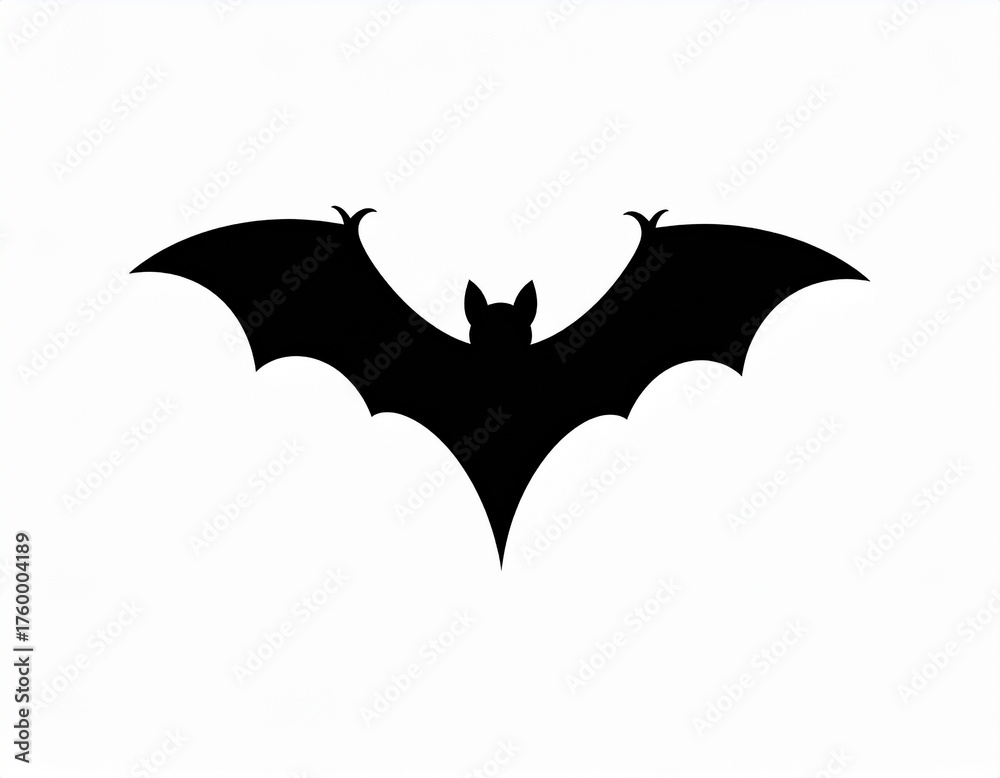 Fototapeta premium Simple flying bat silhouette illustration in clean vector style, perfect for Halloween backgrounds, decorations, and spooky design elements