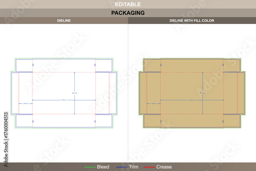 Cardboard tray box dieline premium vector printing packaging layout side mortise lock structure reinforced folds and precise die line marks for secure storage or food use