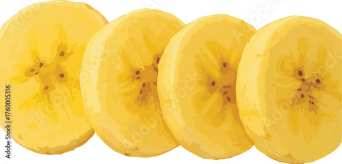 Four Sliced Yellow Bananas on White Background fruit