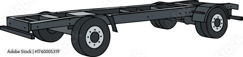 Flatbed trailer chassis for cargo transport with wheels and axles vector illustration 