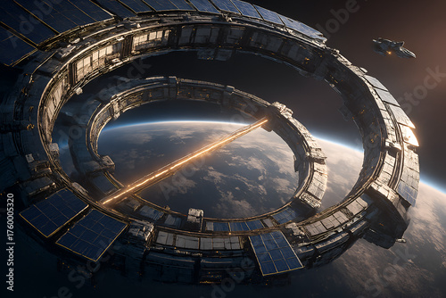 Wallpaper Mural Futuristic double ring space station orbiting Earth Torontodigital.ca