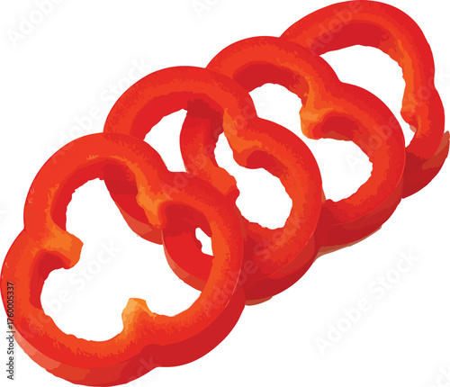 Four Red Bell Pepper Slices Overlapping red pepper slices