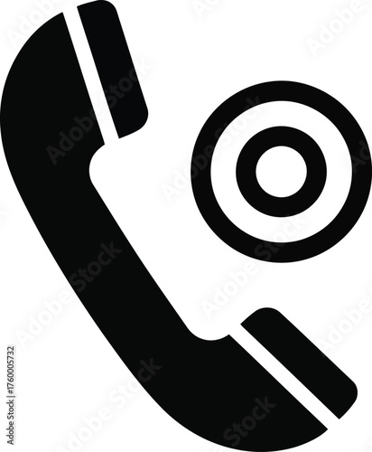 Vector art of telephone handset icon with a concentric circle symbol, suggesting a call, communication, or contact, isolated on a