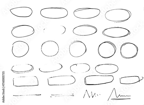 Black arrow collection, Hand drawn crayon different arrows, higjlighters, wavy and straight lines. Direction pointers for notes, doodle ... 
