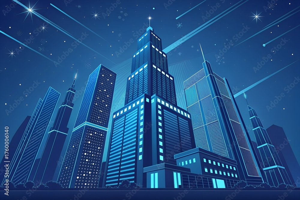 Fototapeta premium Cityscape Urban Skyline Buildings Nightscape Modern Architecture Downtown Scenery