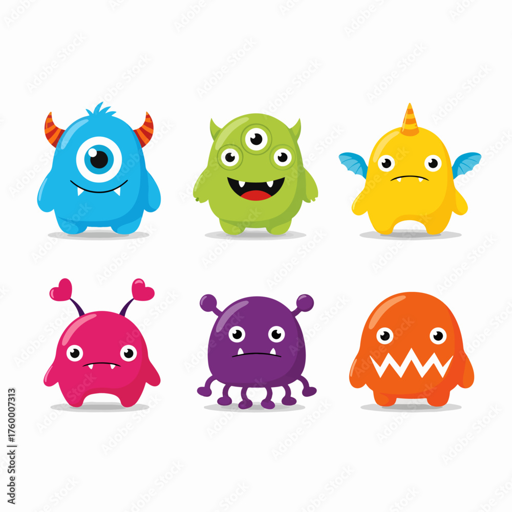 Obraz premium Set of funny cartoon monsters. Halloween theme. For the design of prints, posters, postcards and so on. Vector illustration