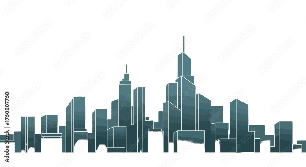 Fototapeta premium Minimalist City Silhouette: A Digital Architectural Depiction on a Black Background