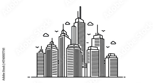 Minimalist City Silhouette: Modern Skyline Vector Illustration Against Black Background