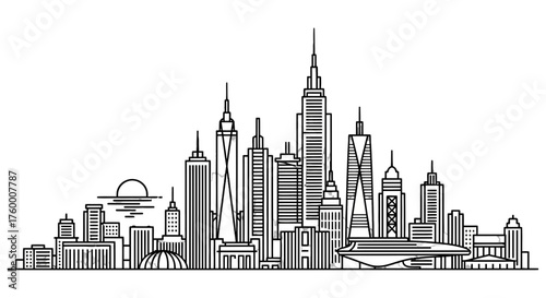 Minimalist Cityscape: A Striking Monochrome Vector Illustration of Modern Architecture