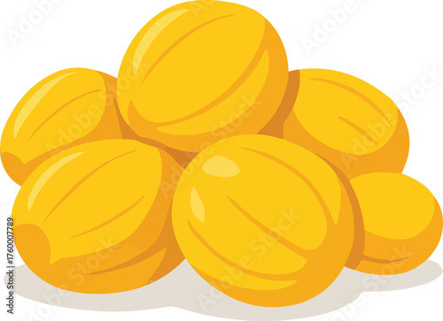 Pile of yellow oval shaped fruits with subtle lines